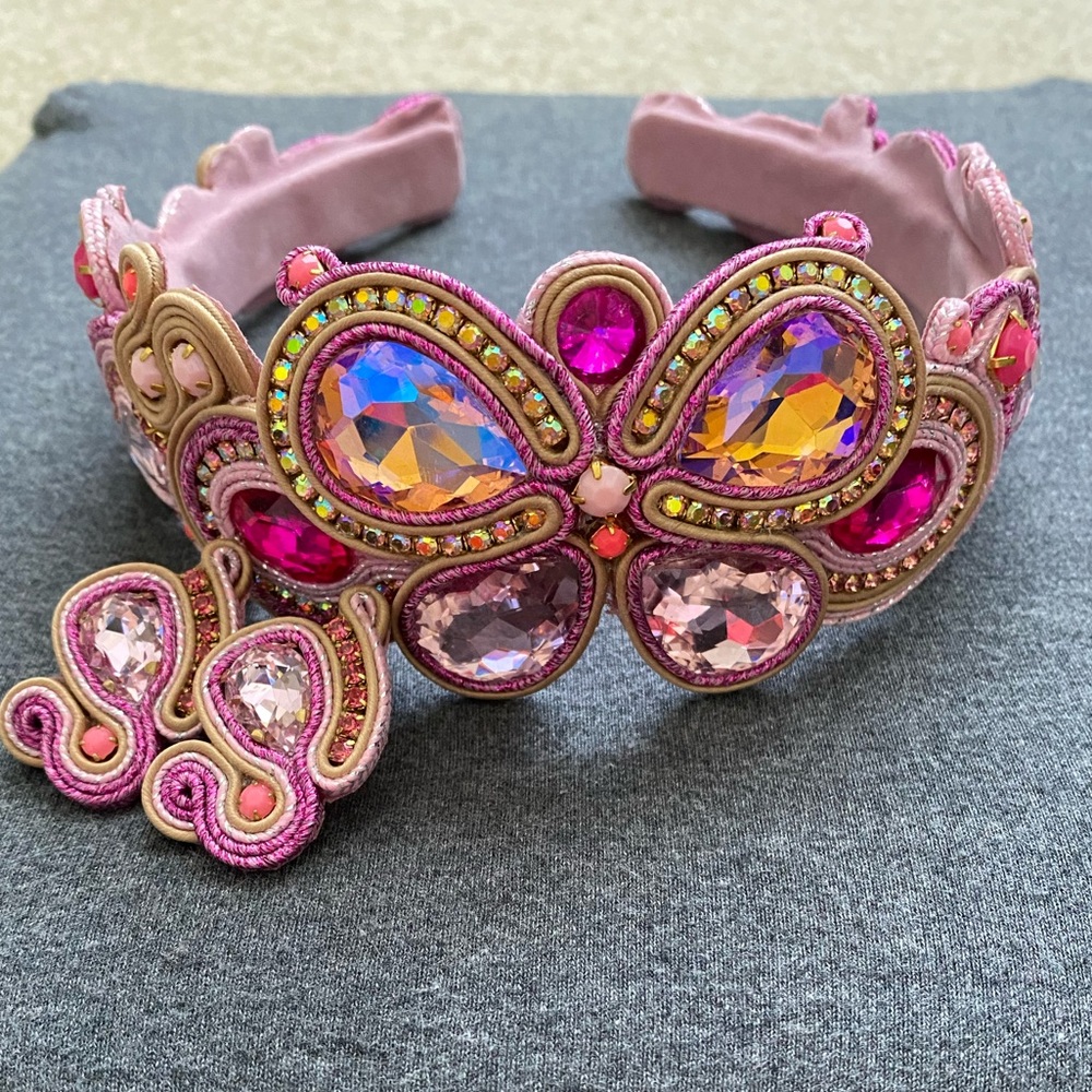Artisan Butterfly Soutache Style Pink Headband